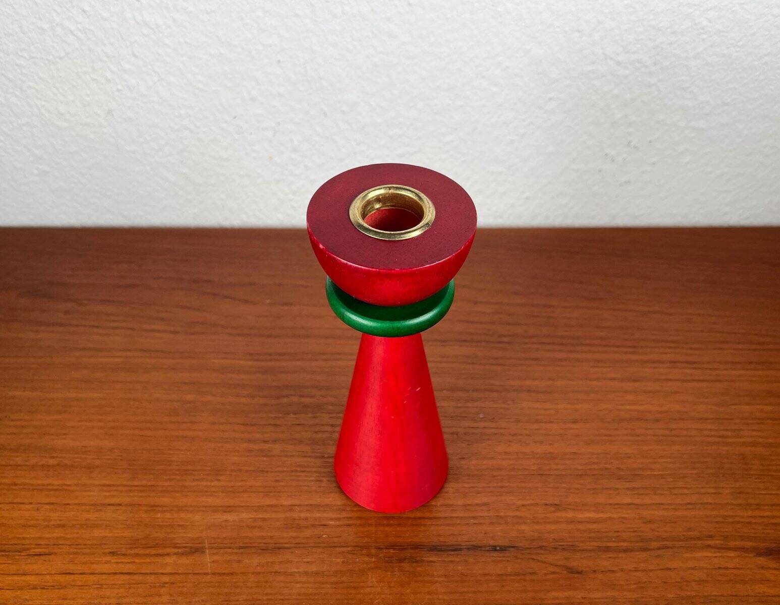 Vintage postmodern wooden candlestick, 1970s