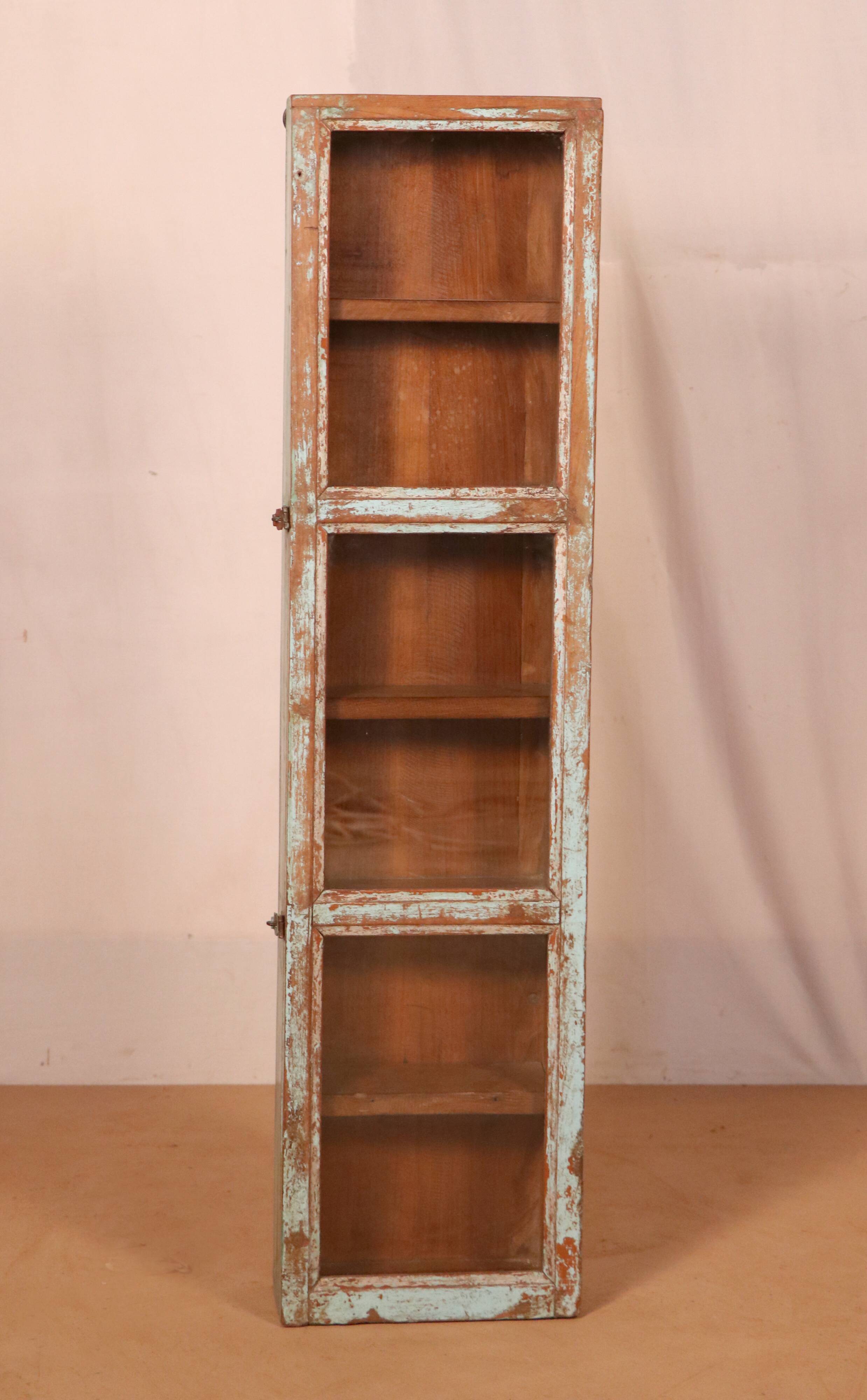 Old original Burmese teak wall display case with green patina