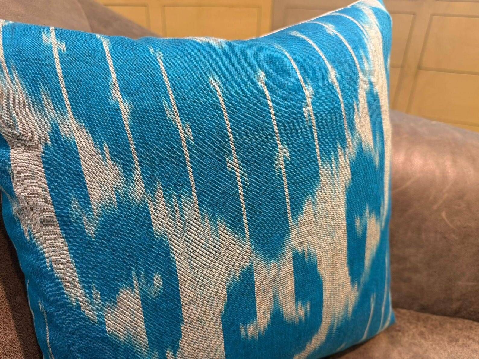 Silk Ikat Pillow Cover, Vertical Stripe Medallion Cushion 16x16