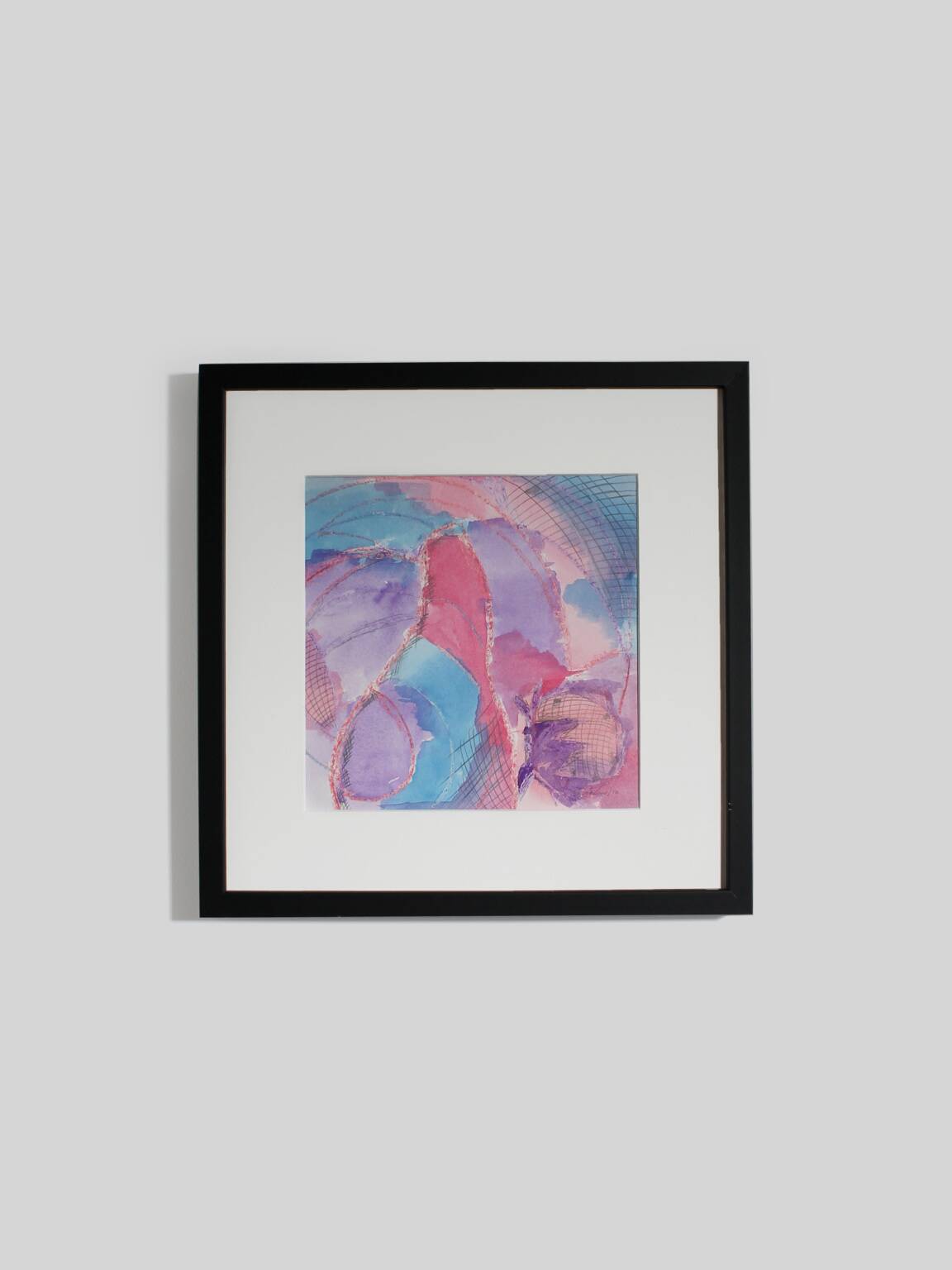 Nature morte abstraite #2, 32x32cm, Aquarelle, Pastel, Crayon