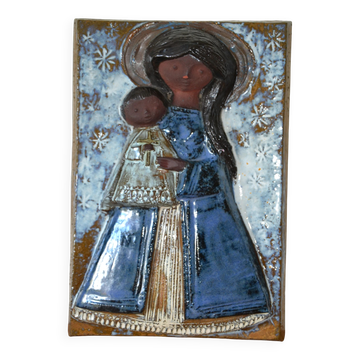 Plaque émaillée Vierge à l'enfant Perignem