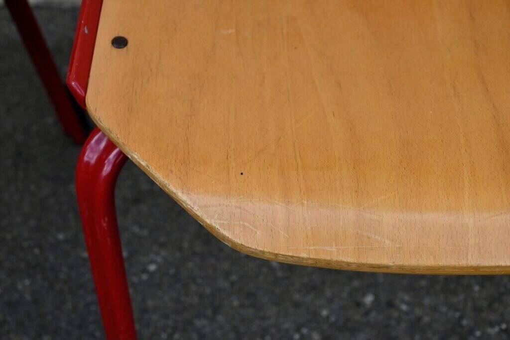 Set of 4 Design Chairs Rio Fröscher 1985 Postmodern Red Wood
