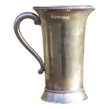 Antique metal carafe, jug, pitcher with handle, engraved dragonfly, collection