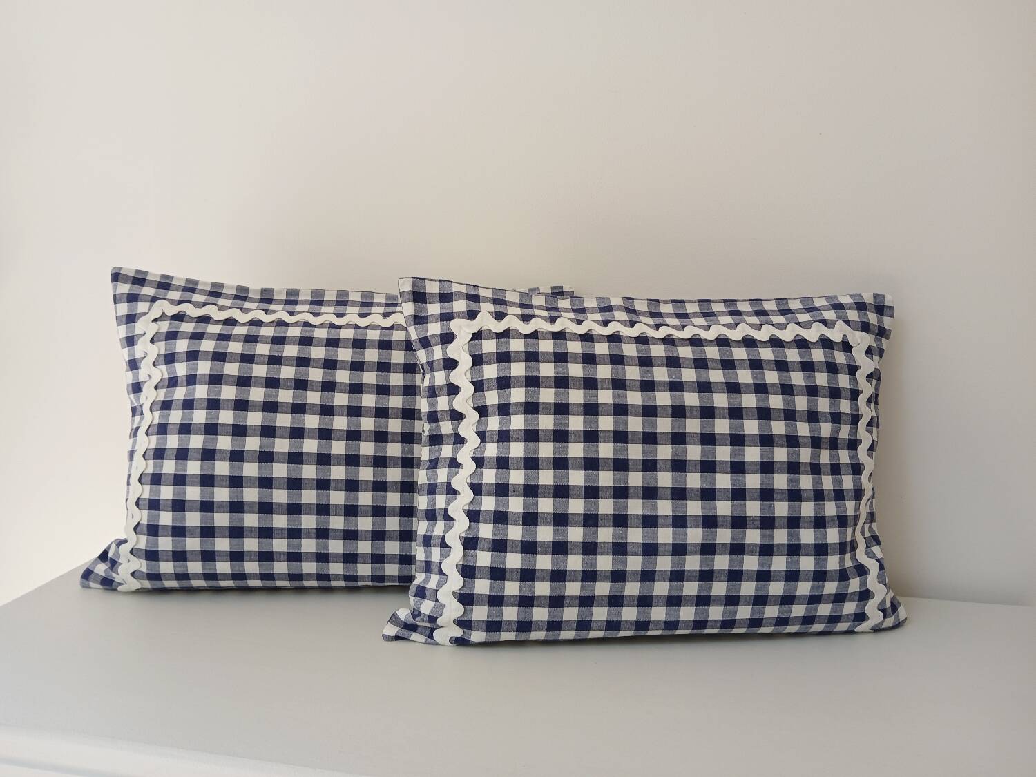 Set of 2 vintage cushions, blue gingham