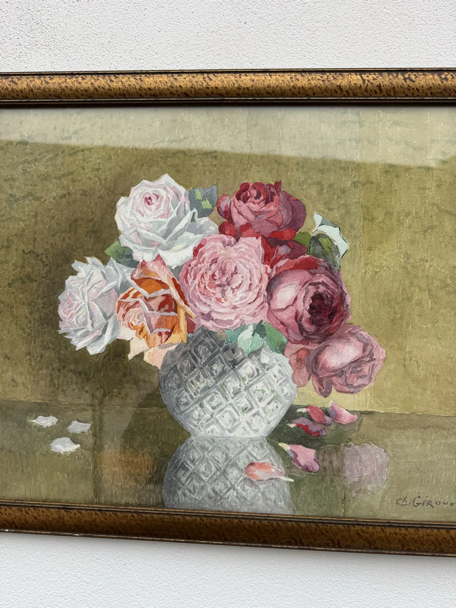 Still life with roses, old watercolour.