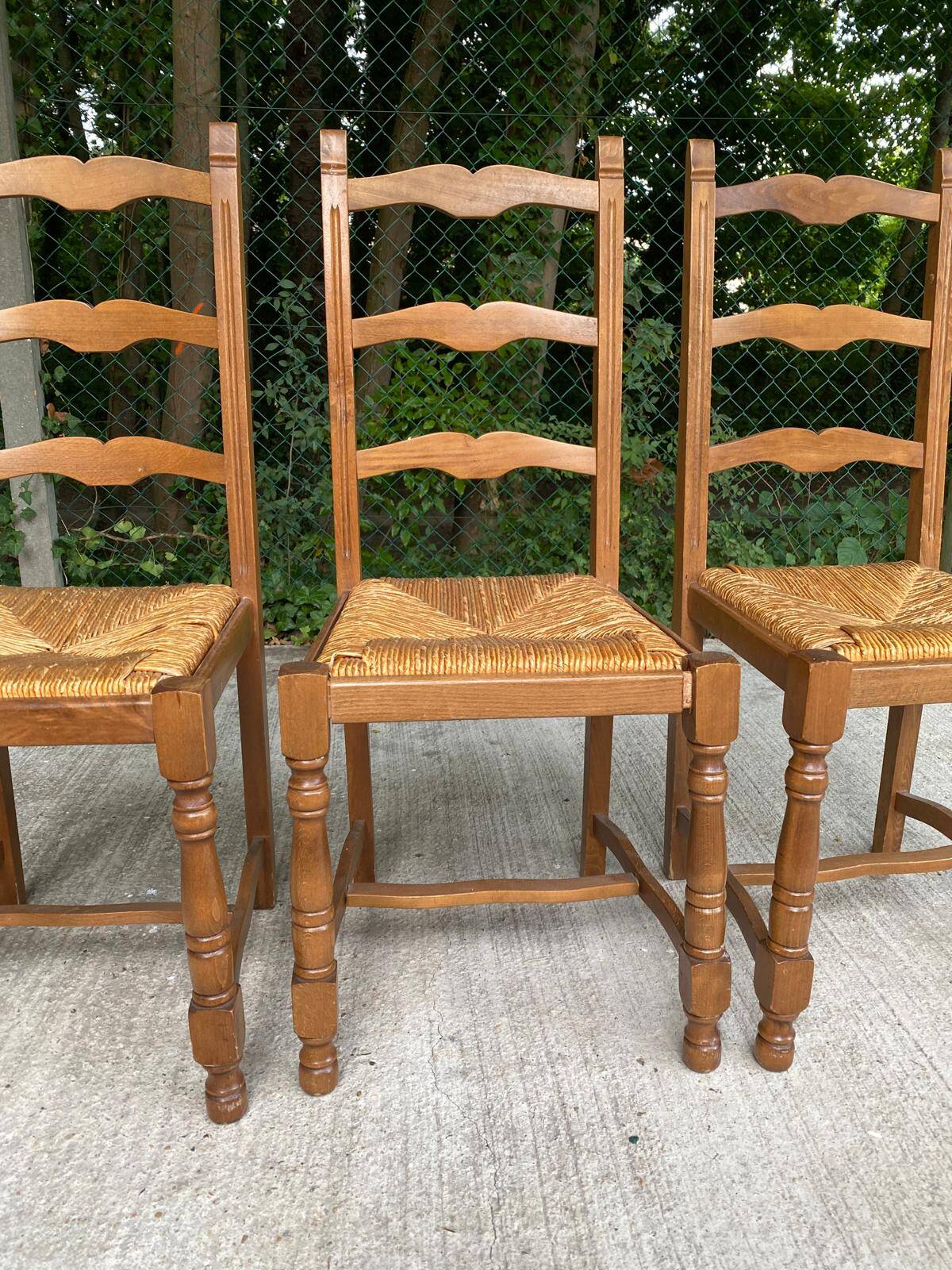 3 solid wood straw chairs, firm type, high back