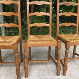 3 solid wood straw chairs, firm type, high back