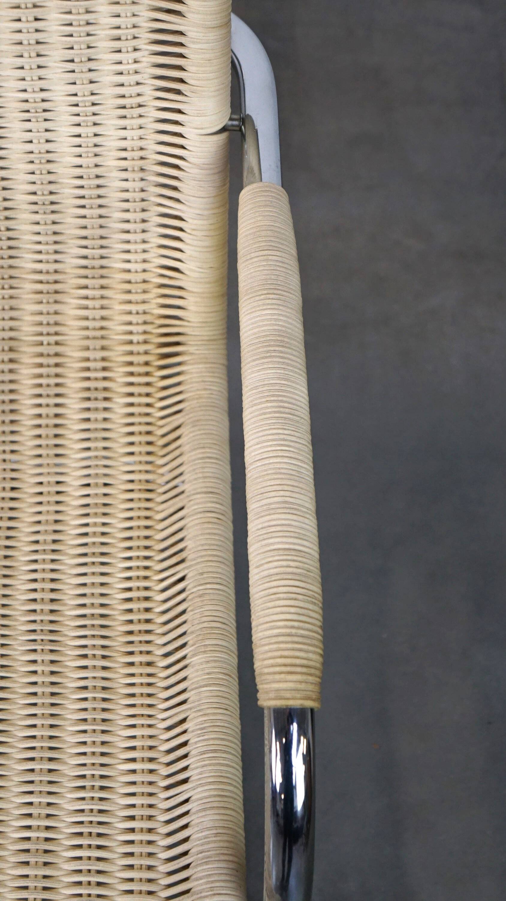 Set of two vintage design chairs by Franco Albini for Tecta, chrome and rattan