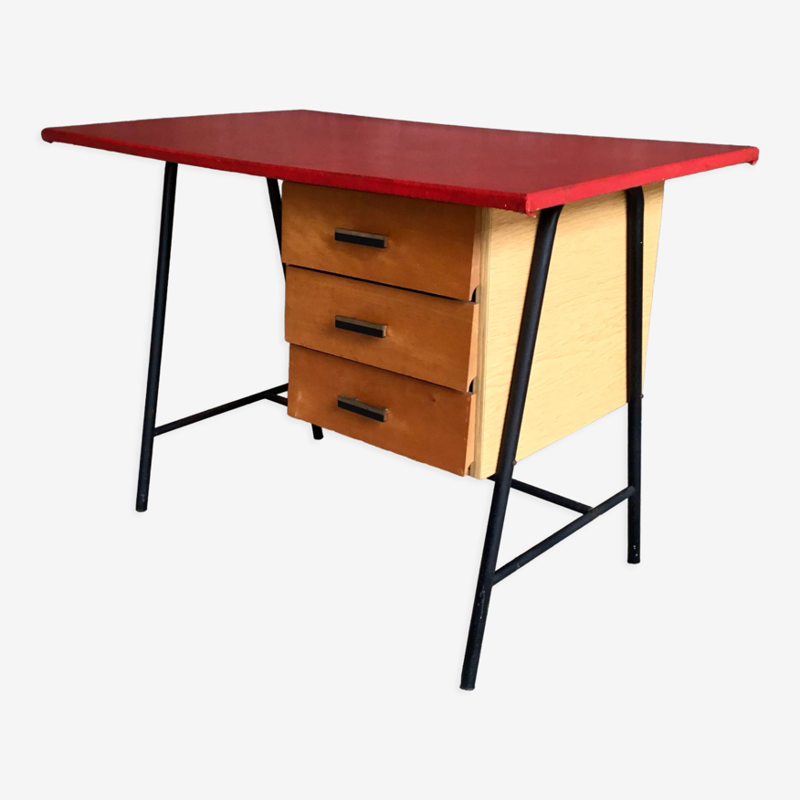 Bureau moderniste à 3 tiroirs, vintage 1960 | Selency