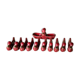 Set of 10 majolica knife rests and salt shaker, 1950