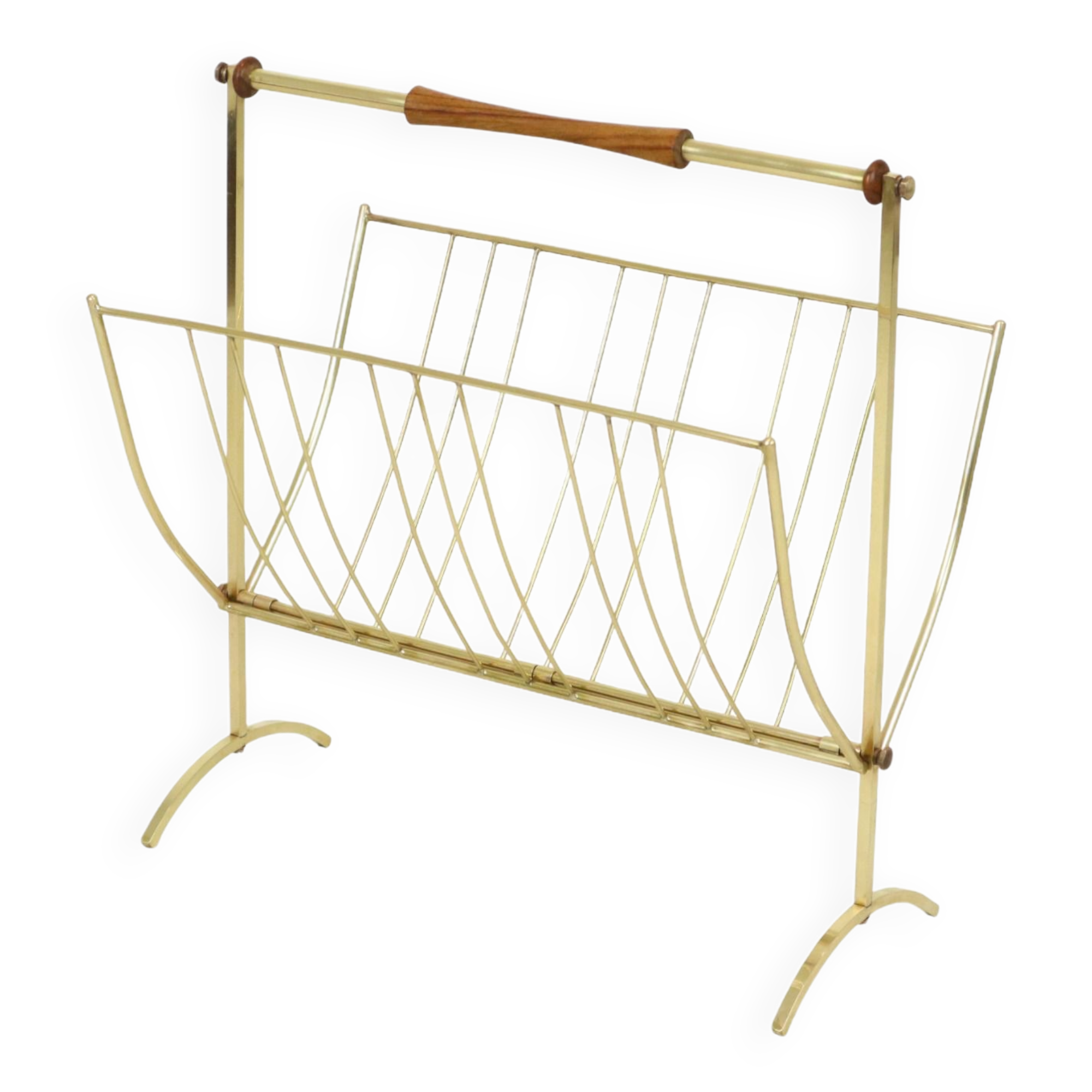 Brass rosewood magazine rack design sixties