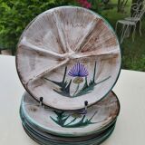 4 plates with compartments Vallauris decoration thistles