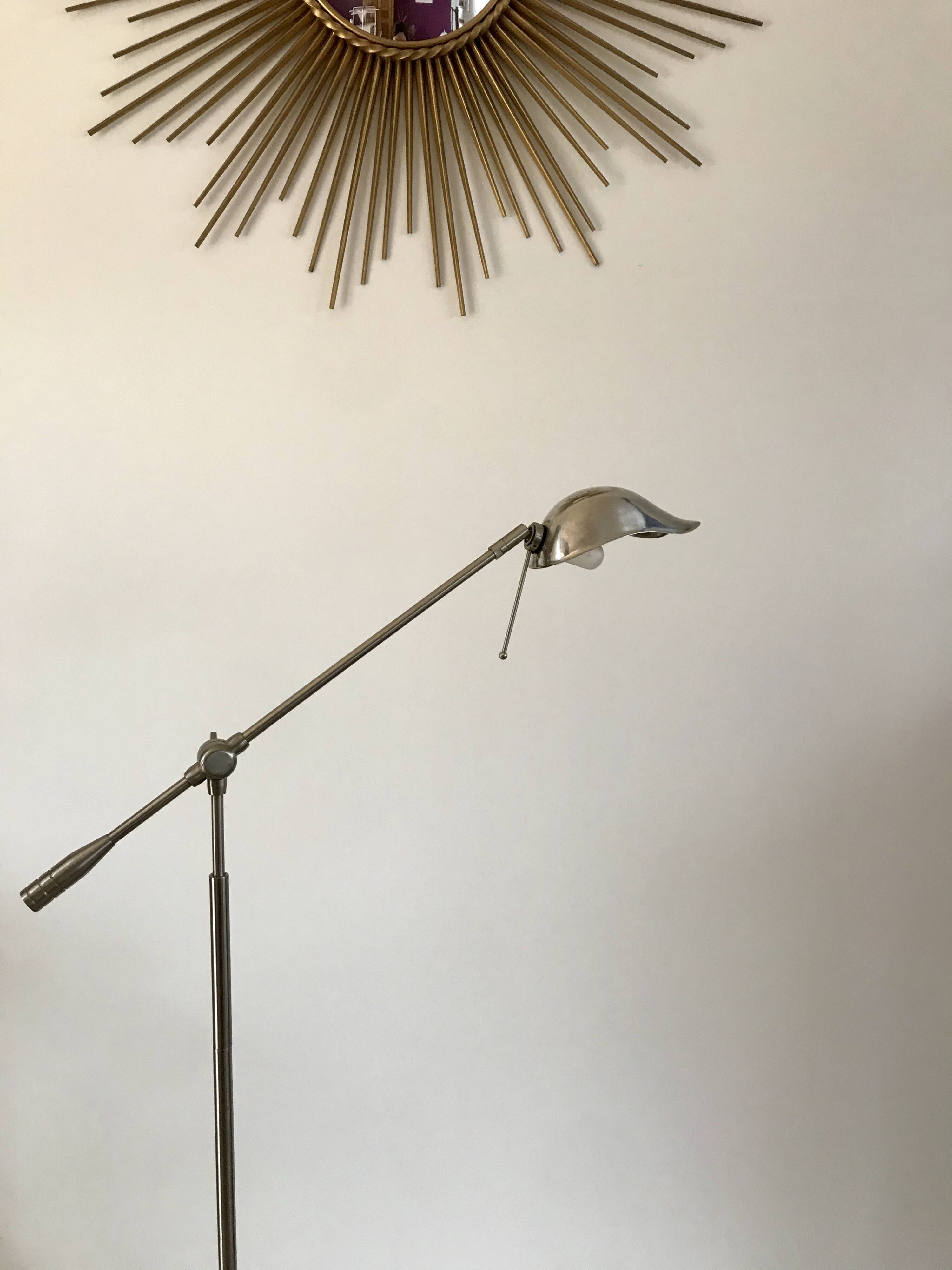 Pivoting brushed aluminum floor lamp from the 70s