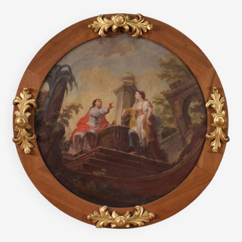 19th century round painting, Christ and the Samaritan woman at the well