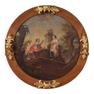 Tableau rond du XIXe siècle, le Christ et la Samaritaine au puits