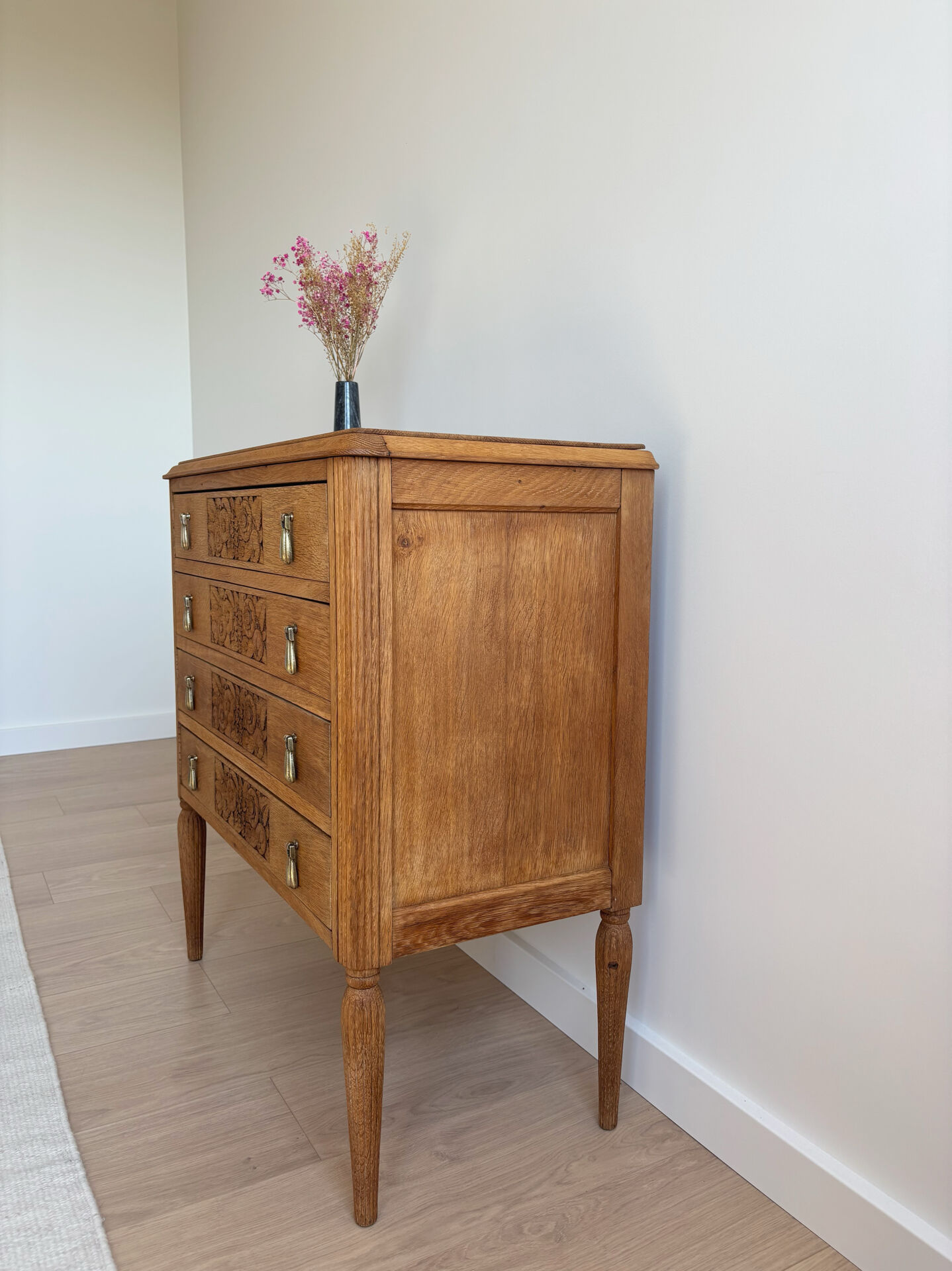 Commode ancienne art déco chêne massif - 4 tiroirs renovée
