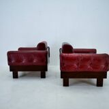 Pair of vintage leather armchairs , Czechoslovakia 1970s