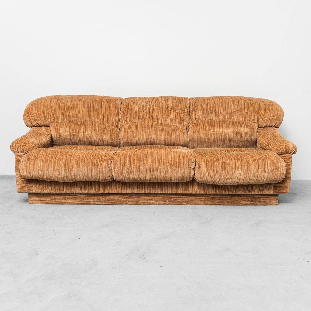 Canapé 3 places en velours côtelé marron, années 1970