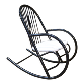 Fauteuil rocking chair vintage en métal laqué noir 1970