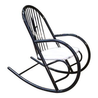 Fauteuil rocking chair vintage en métal laqué noir 1970