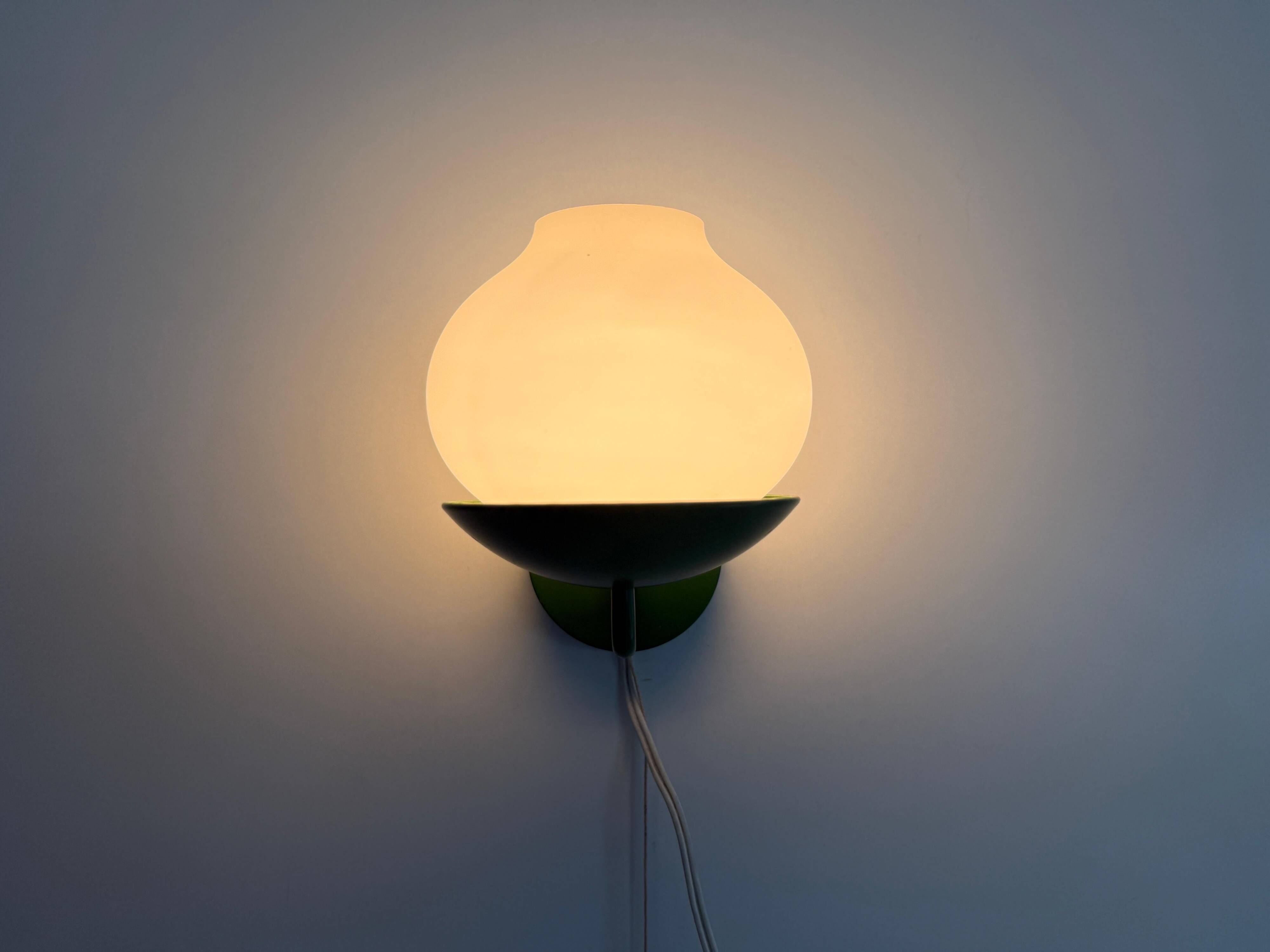 Mid-century green metal and opal glass wall sconce by N Leuchten, 1960s, Germany