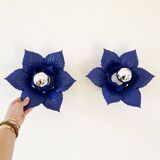 Pair of vintage Masca blue metal flower wall lights