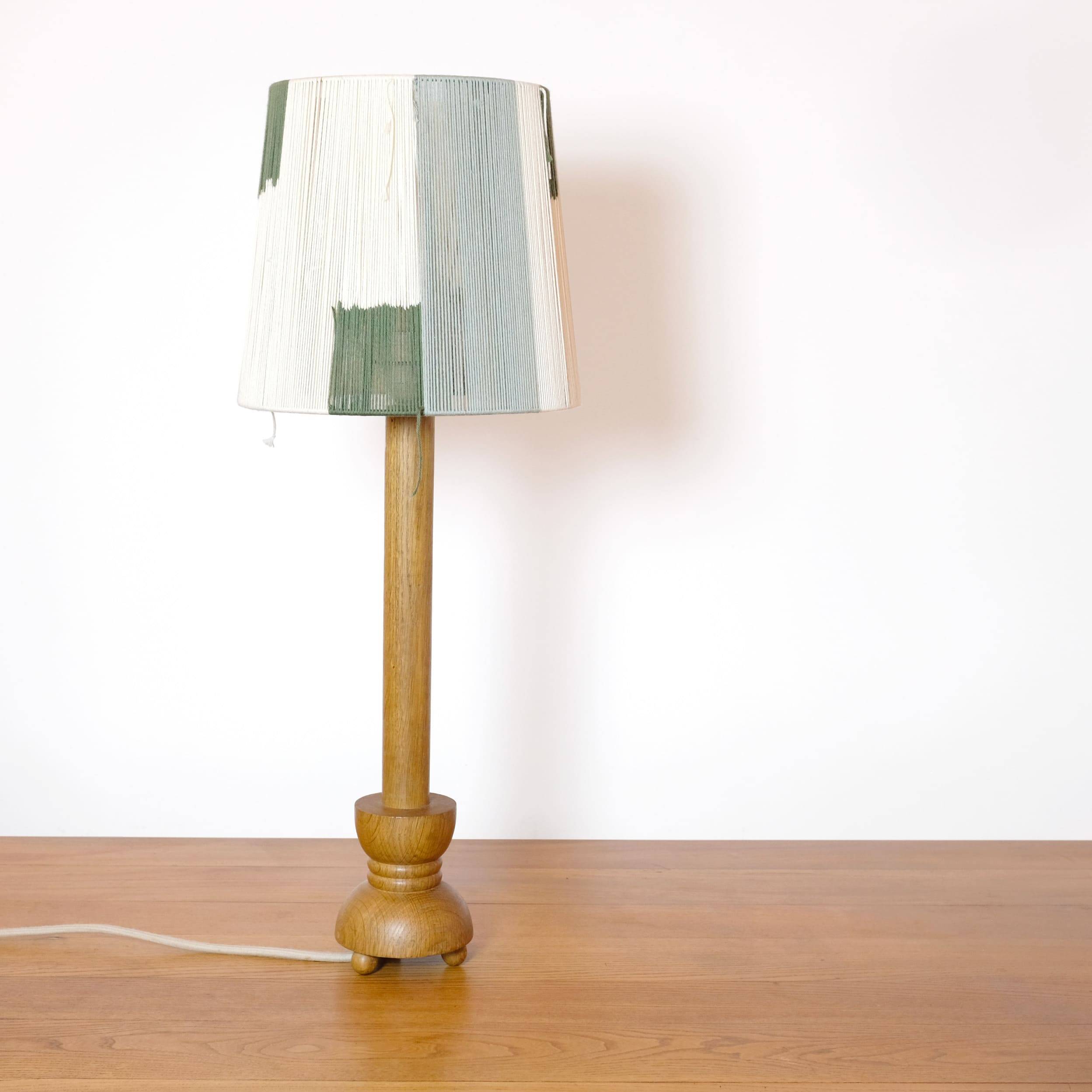 Wooden candle holder mounted as a lamp and its rope lampshade (large).