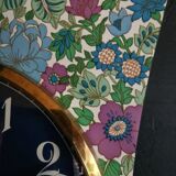 Vintage formica clock silent asymmetrical wall pendulum "Blue purple green flowers"