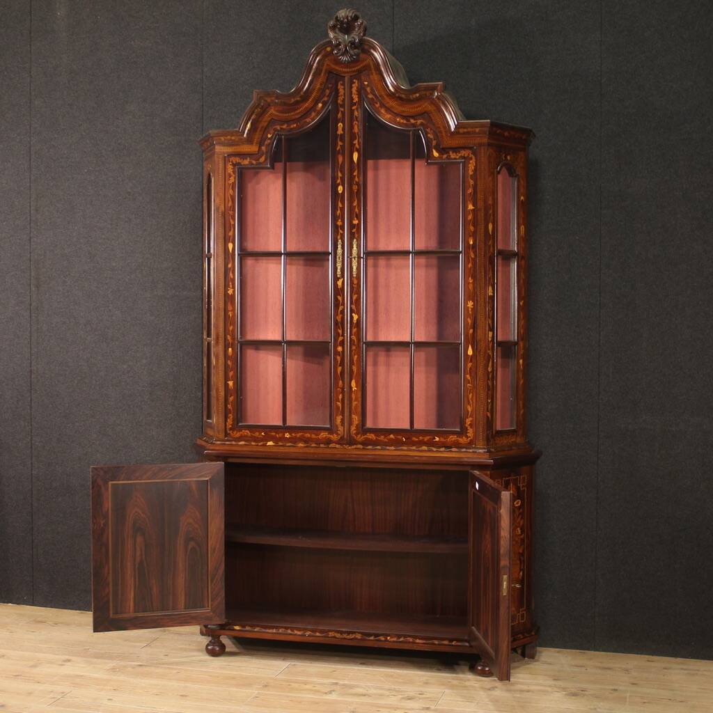 Elegant 20th Century Dutch Inlaid Display Cabinet