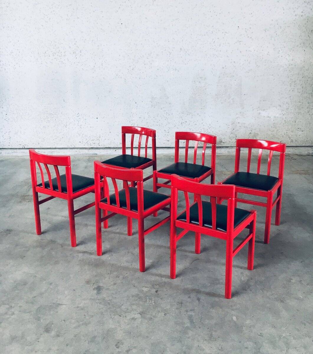 Mid-Century Modern Design Red Dining Chair Set, Belgium, 1960s, Set of 6