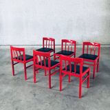 Mid-Century Modern Design Red Dining Chair Set, Belgium, 1960s, Set of 6