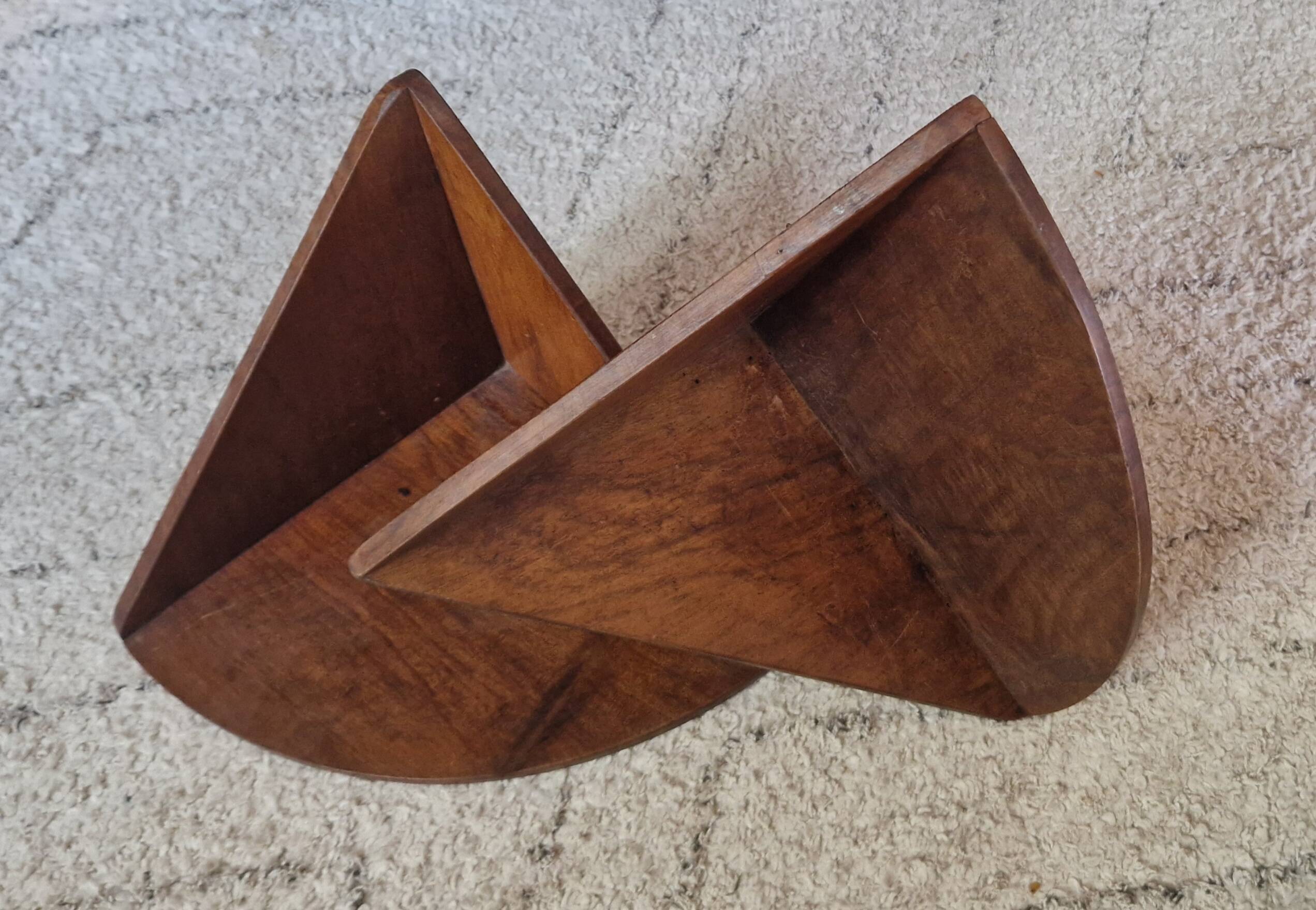 Pair of small wooden corner shelves, circa 1950