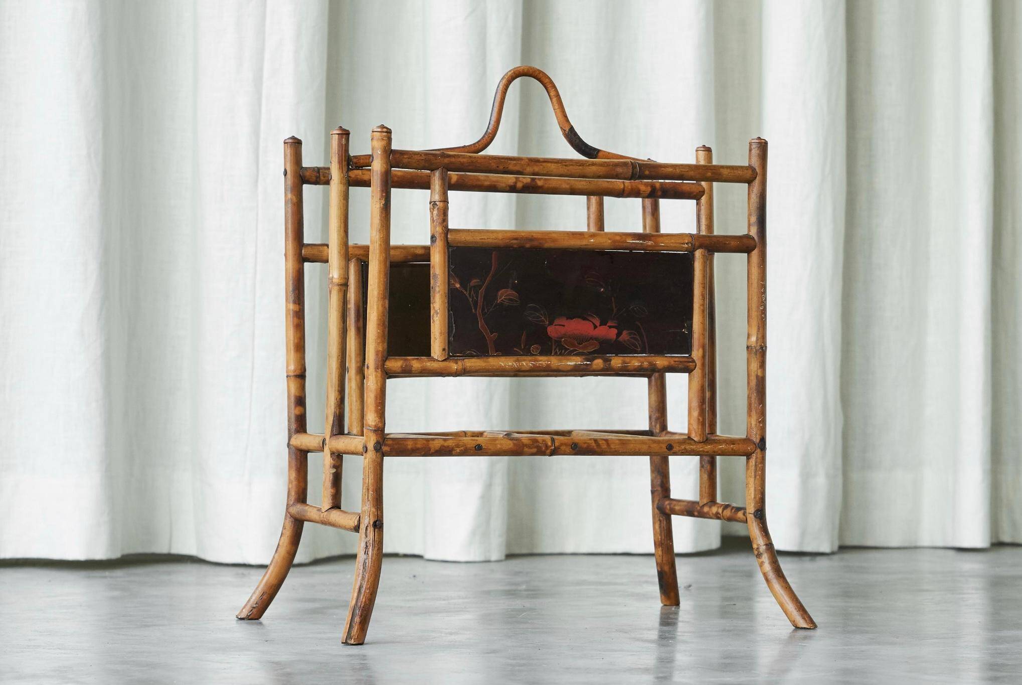 Anglo-Japanese bamboo imitation magazine rack, tortoiseshell, 19th century.