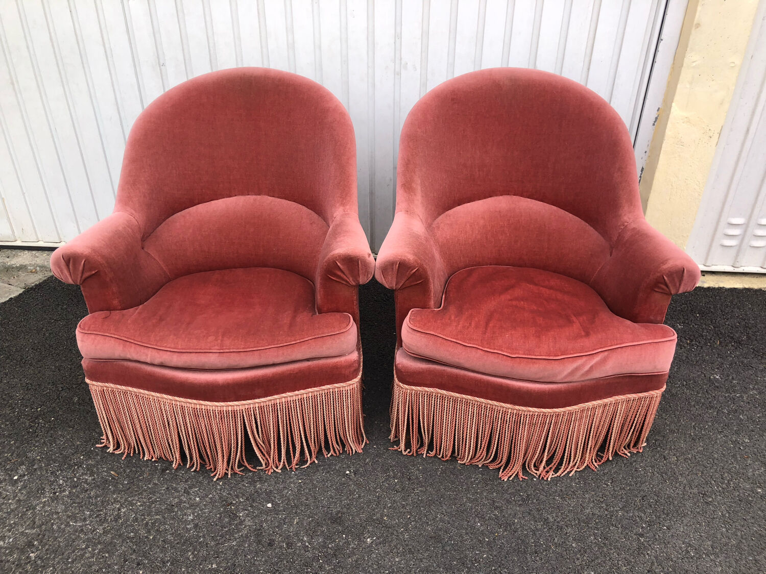 Paire de crapauds vintage en velours rose