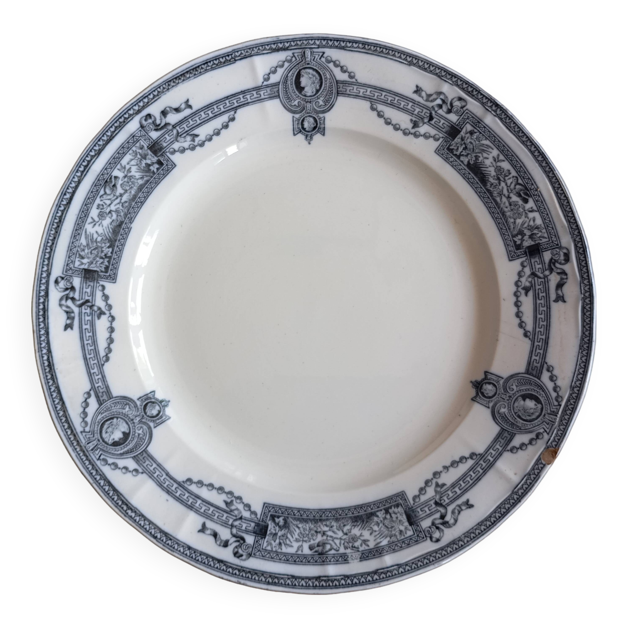 Flat plate in ironstone "Medallion" blue from St Amand and Hamage