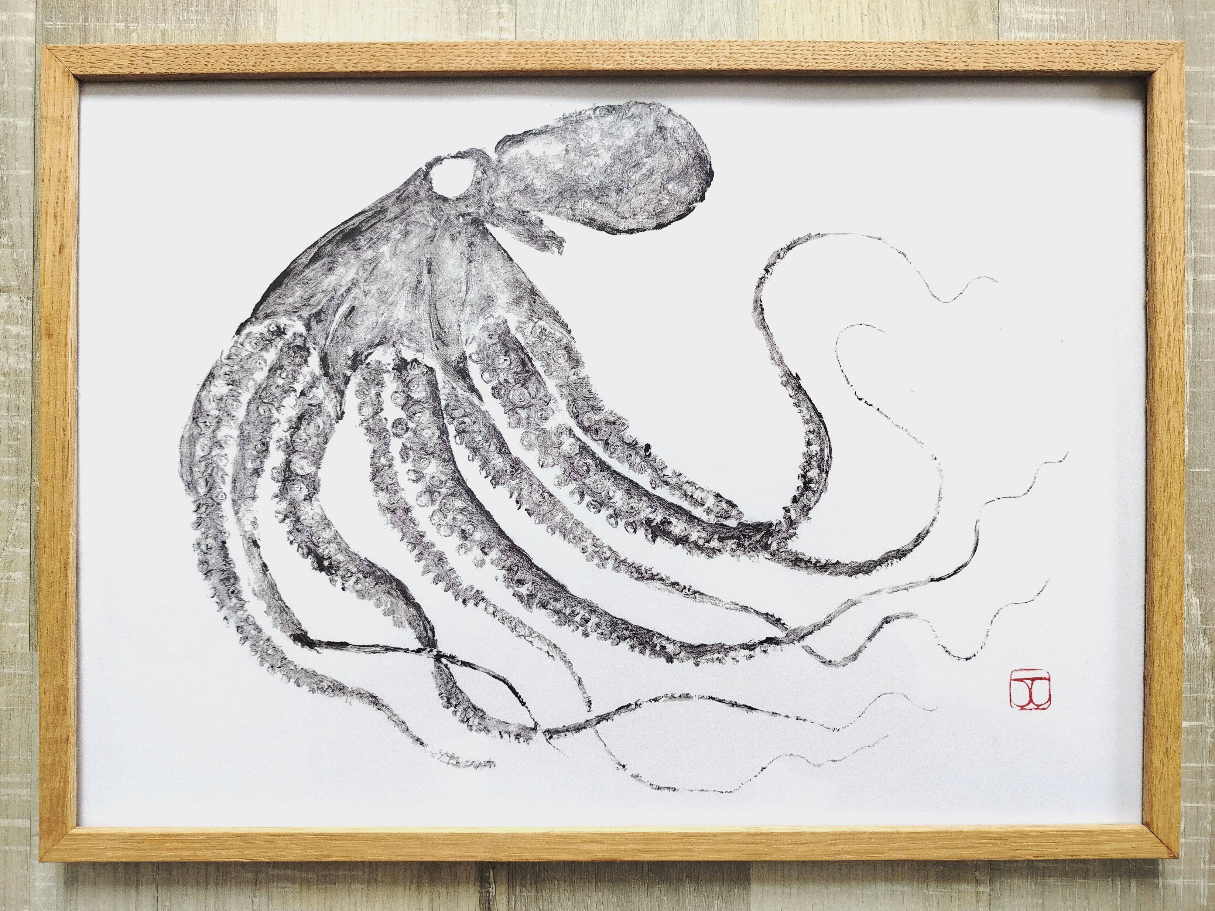 Framed art print, "Octopus Print" (gyotaku)