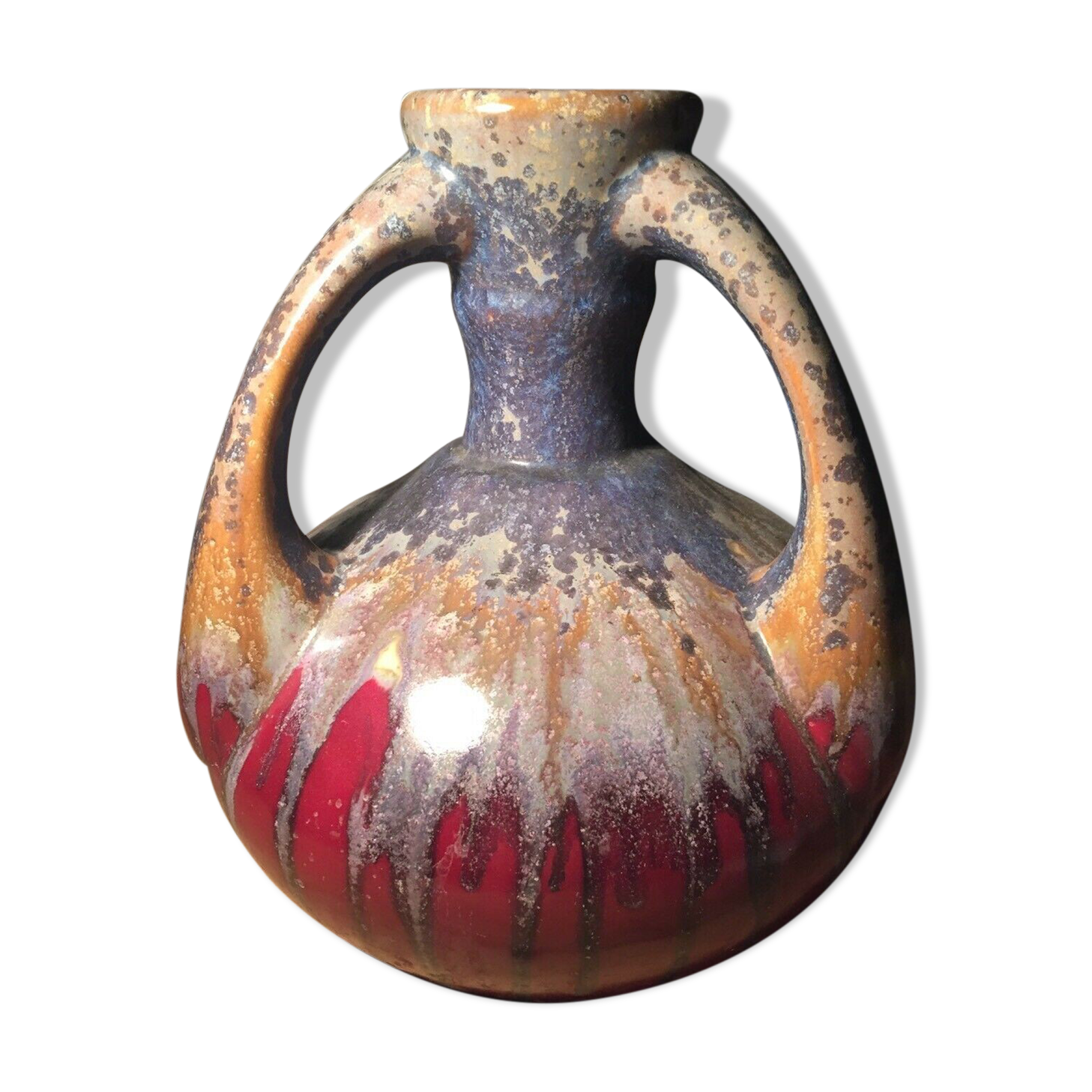 Vase in flamed sandstone with 3 handles Gustave de Bruyn earthenware Fives 1930