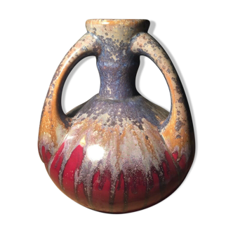 Vase in flamed sandstone with 3 handles Gustave de Bruyn earthenware Fives 1930