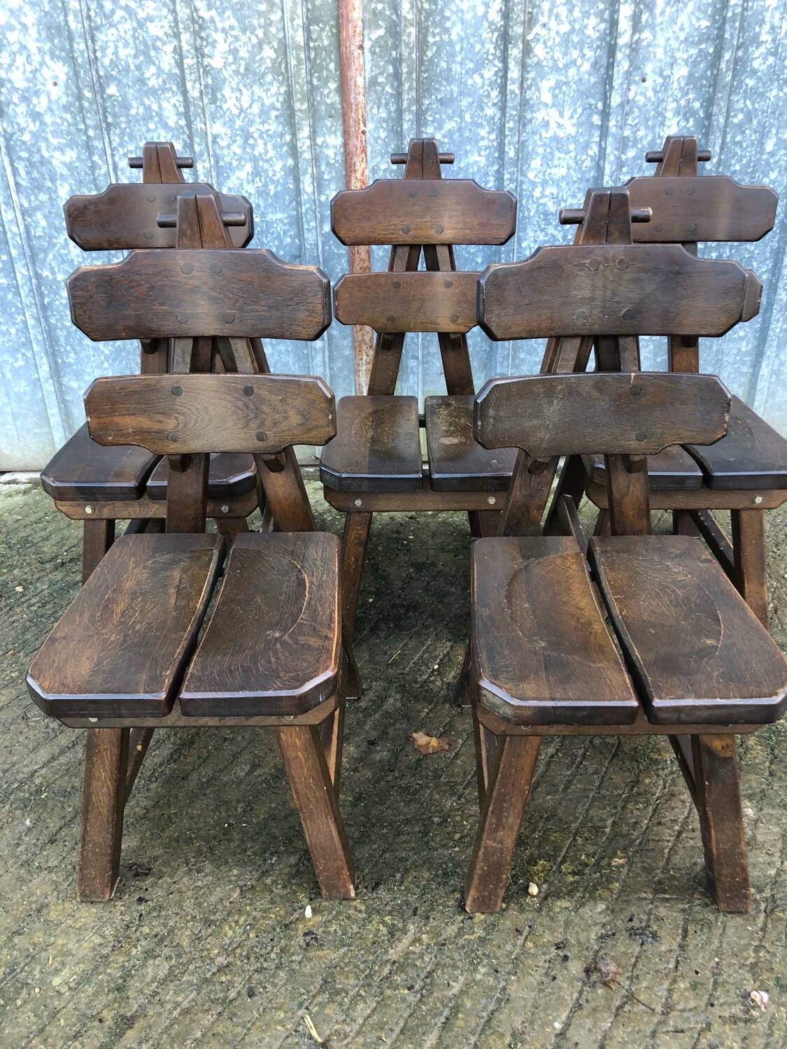6 brutalist chairs in solid oak