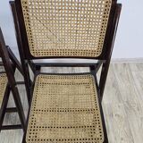 Folding wooden chairs with raffia, 1970s.