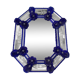 Venetian Octagonal Blue Floreal Hand-Carving Mirror in Murano Glass Style