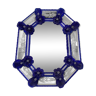 Venetian Octagonal Blue Floreal Hand-Carving Mirror in Murano Glass Style