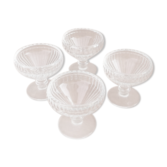Set of 4 ice cream cups on foot transparent glass made in france
