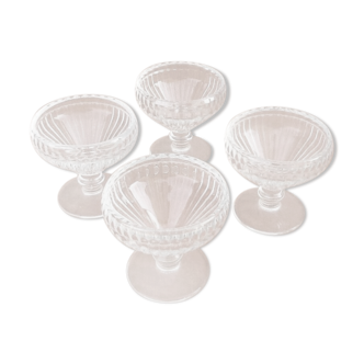 Lot de 4 coupes à glace sur pied verre transparent made in france