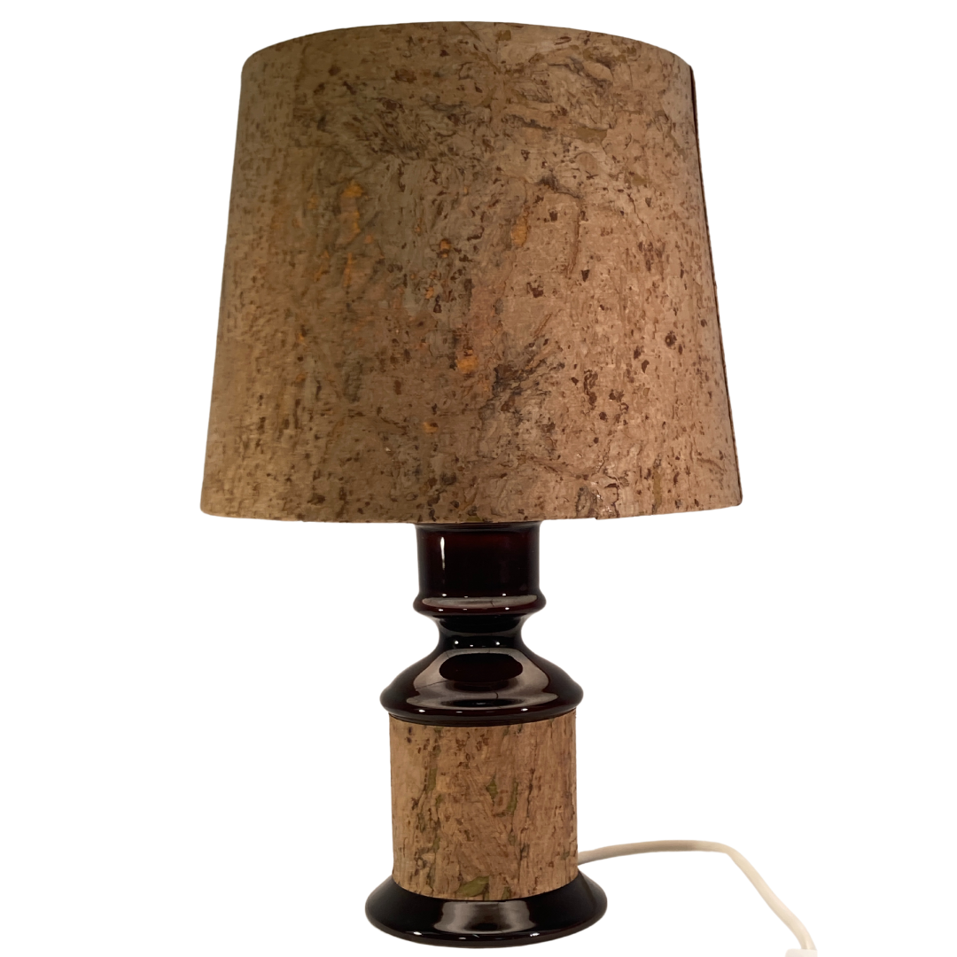 Cork and glass midcentury German desk or table lamp
