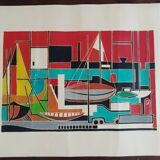 Gouache on paper signed mid-20th century boats port 1959