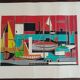 Gouache on paper signed mid-20th century boats port 1959