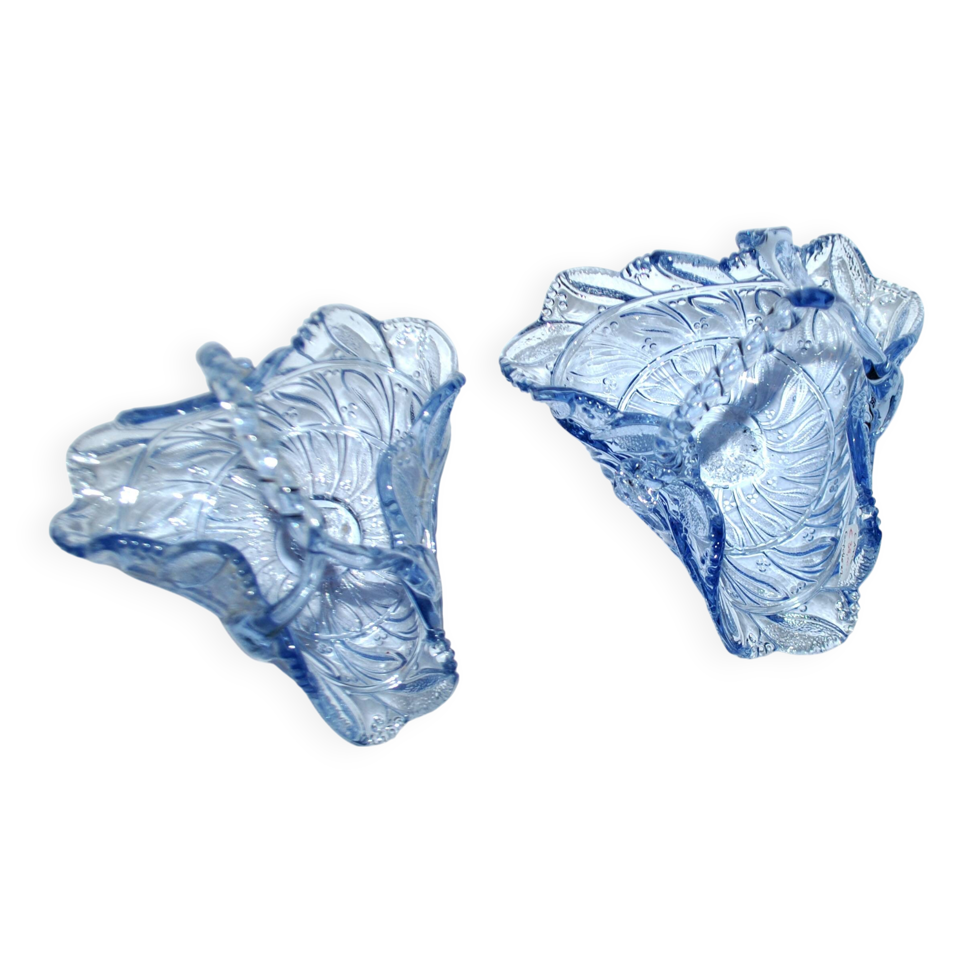 Set of 2 blue glass bowl basket emptiers from Fenne? Meisenthal?