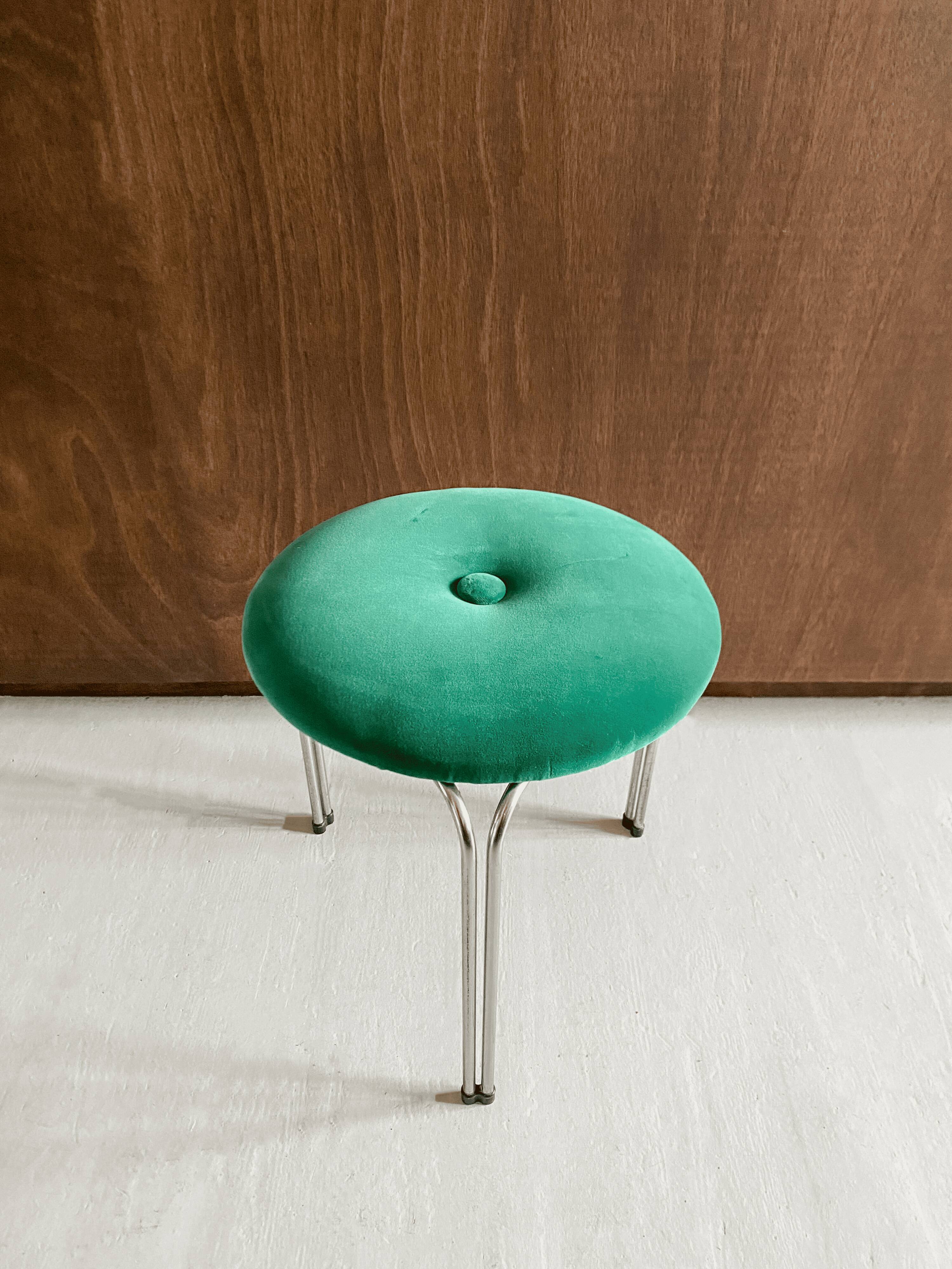 3-legged "Tacke" stool with velvet seat - from the 60s