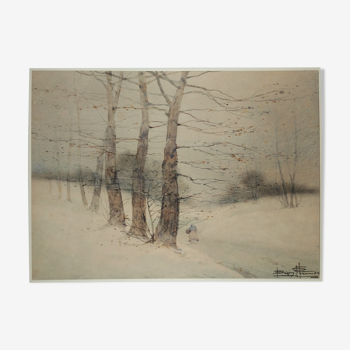 Snowy landscape painting